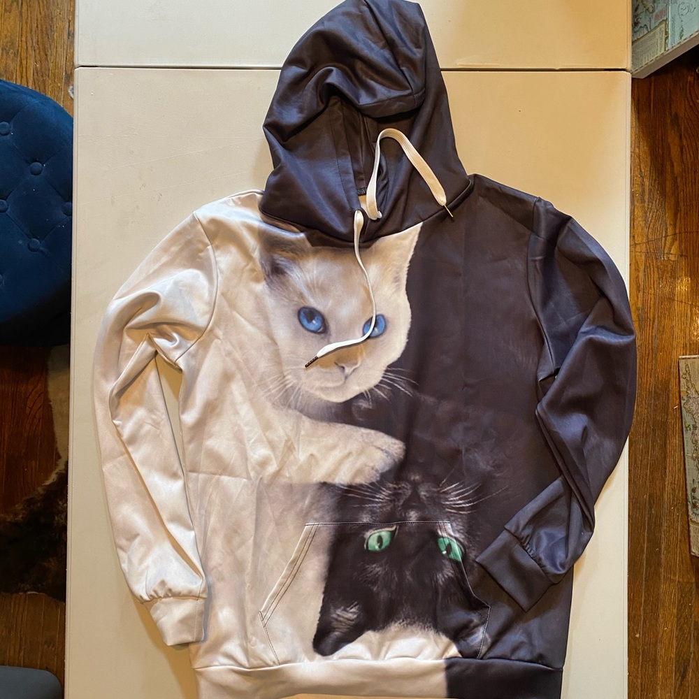 Ugly & New Huge Black & White Cat Face Hoodie